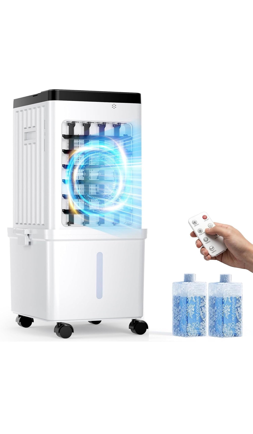 Evaporative Air Cooler, 15L Evaporative Cooling Fan with Remote & 2 Ice Packs, 3-in-1 Hoseless Room Cooler with 3 Speeds, 7.5H Timer & 120° Oscillation, Portable Room Cooler For Office, Bedroom