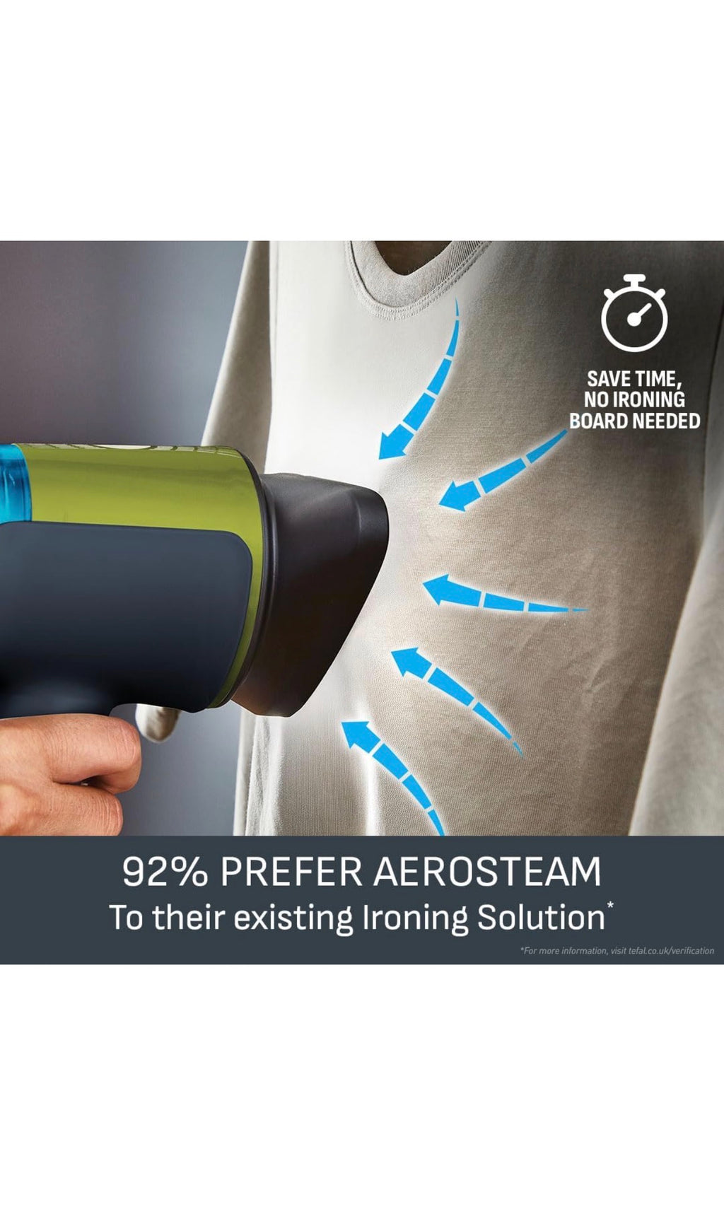Tefal AeroSteam Handheld Garment Steamer, Revolutionary Suction Innovation, Portable Clothes Steamer & Wrinkle Remover, Fast Heat-Up, Iron Results in One Stroke, DT9810G0–Black/Forest Green