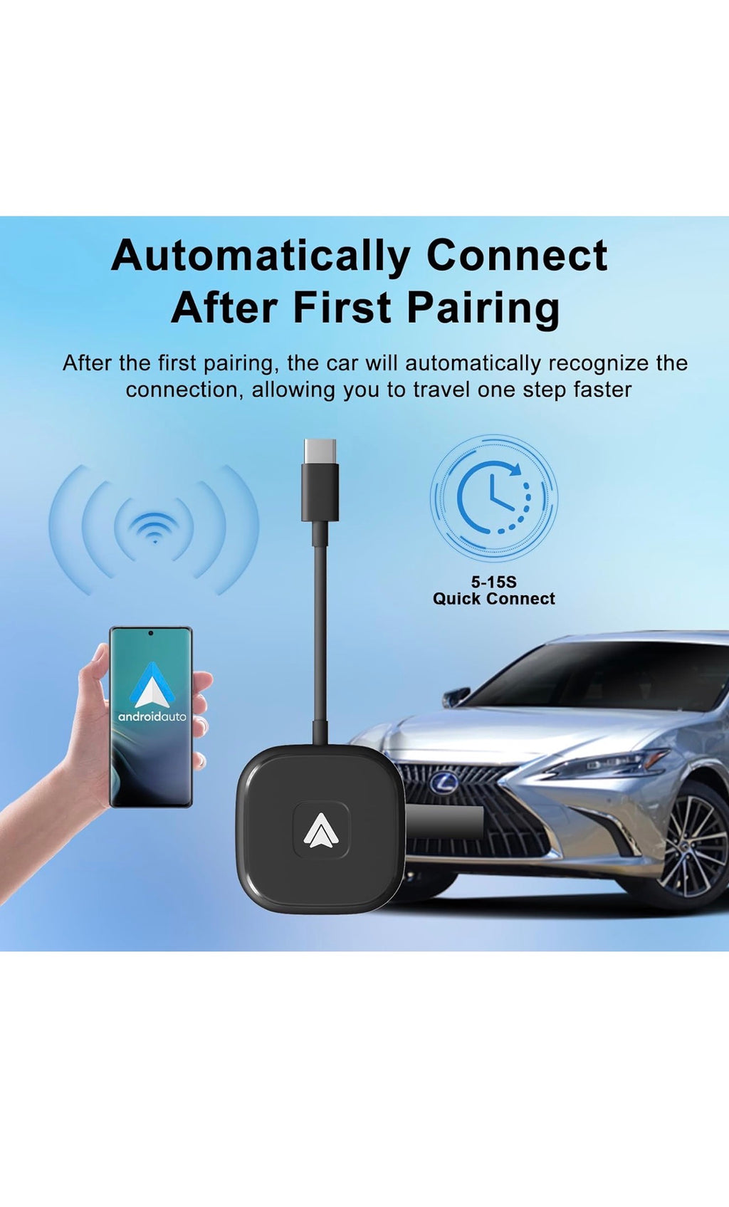 Android Auto Wireless Adapter UK, Convert Factory Wired to Wireless Android Auto, Plug and Play, Android Auto Adapter Compatible with Android 11+ & Cars with Wired Android Auto-Grayish black