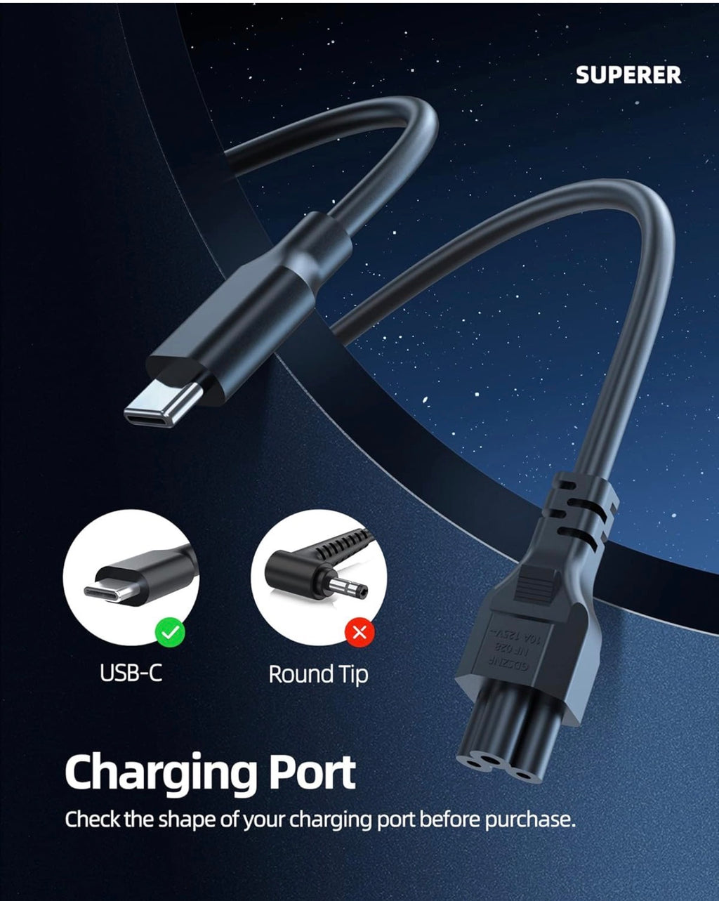 Superer USB C Laptop Charger Fit for Lenovo ThinkPad T14, T14s, T16, T15, X1 Carbon, T480, T490, T580, T590, E14, E15, E16, Fit for Yoga, IdeaPad, Chromebook,