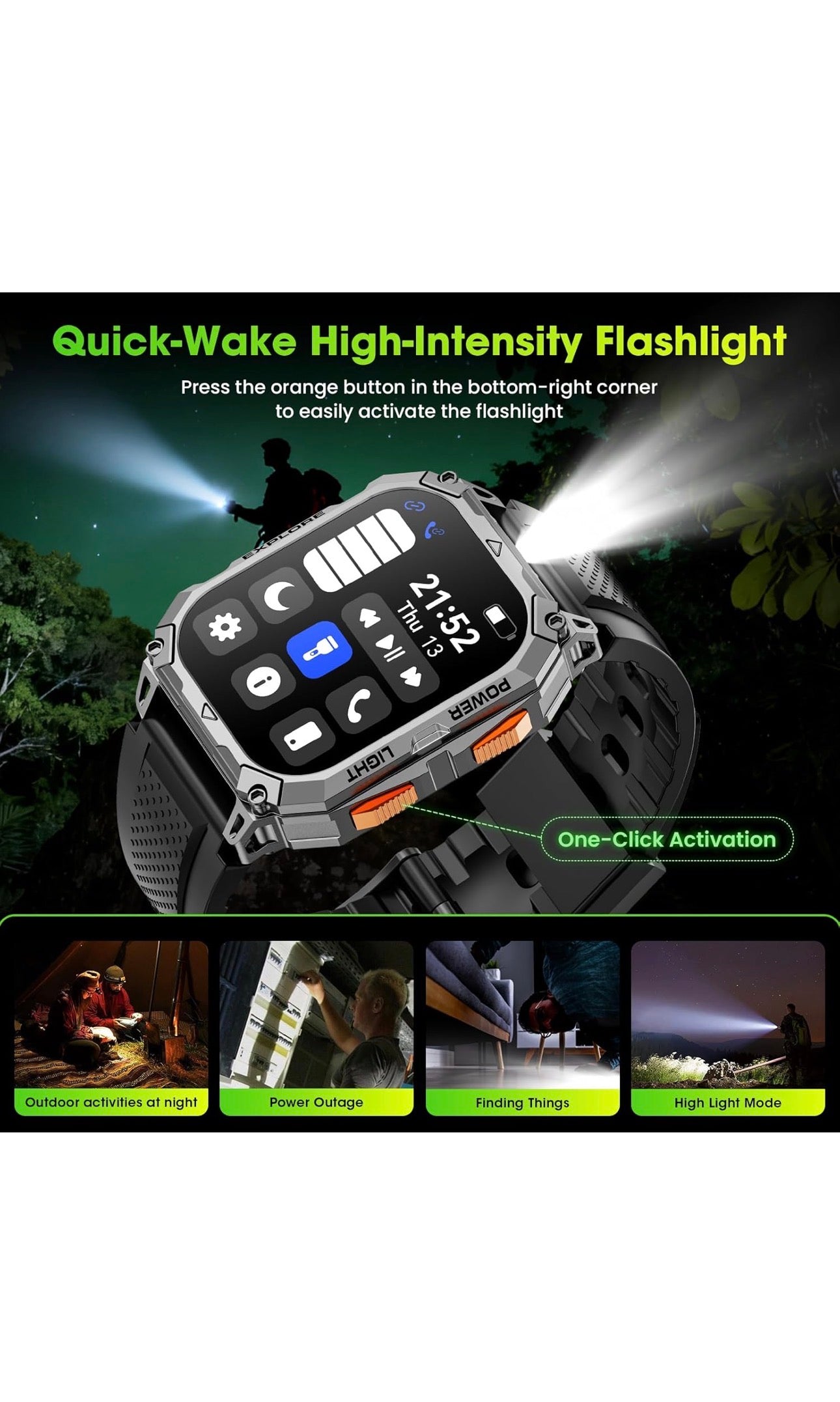Hwagol Smart Watch for Men, 2.01" HD Military Smart Watches with Heart Rate/Sleep Monitor, 110+ Sports Fitness Watch, 1000mAH Battery Led Flashlight Outdoor IP68 Smartwatch for iOS Android Mens Watch