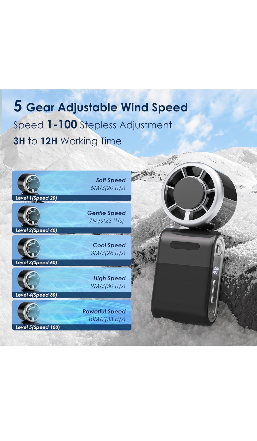 Portable Handheld Turbo Fan High Speed, 100 Speed 12H Cooling, Small Hand Held Fan, Rechargeable Mini Personal Hand Fan, Battery Operated Neck & Desk,Travel Essentials, Holiday Gifts Black