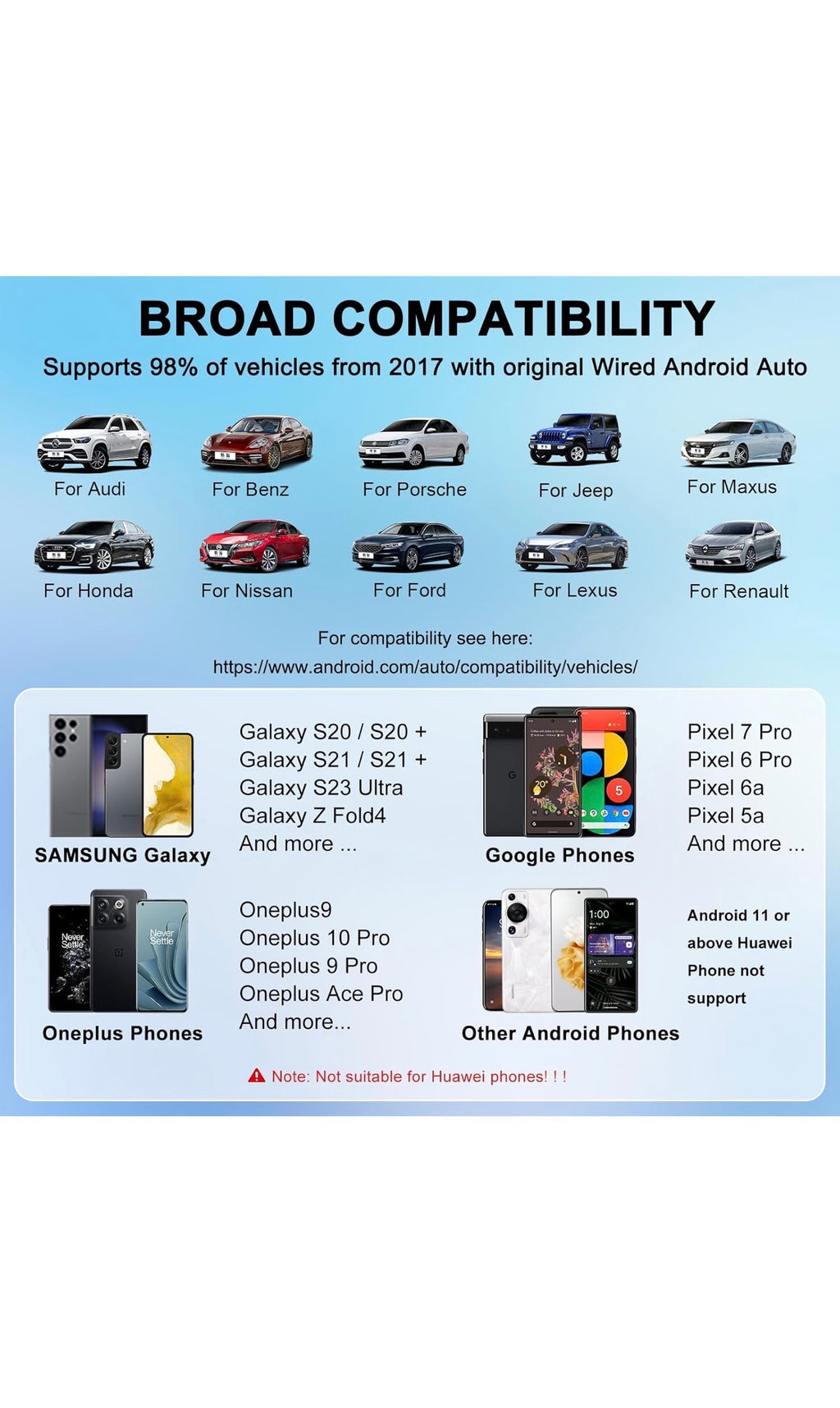 Android Auto Wireless Adapter UK, Convert Factory Wired to Wireless Android Auto, Plug and Play, Android Auto Adapter Compatible with Android 11+ & Cars with Wired Android Auto-Grayish black