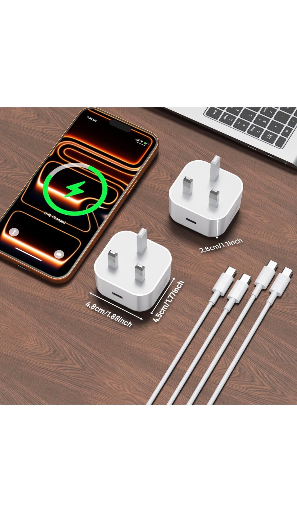 iPhone 17 16 Fast Charger, 20W USB C Fast Charger Plug with 1M+2M USB C to C Type C Cable for iPhone 17/17air/17 pro/17pro max/17plus/ iPhone16/15 Series iPad/GalaxyS26/S25/S24 USBC UK Power Adapter