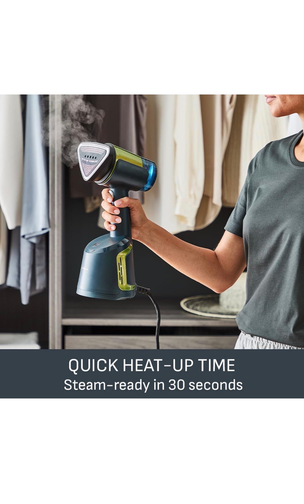 Tefal AeroSteam Handheld Garment Steamer, Revolutionary Suction Innovation, Portable Clothes Steamer & Wrinkle Remover, Fast Heat-Up, Iron Results in One Stroke, DT9810G0–Black/Forest Green