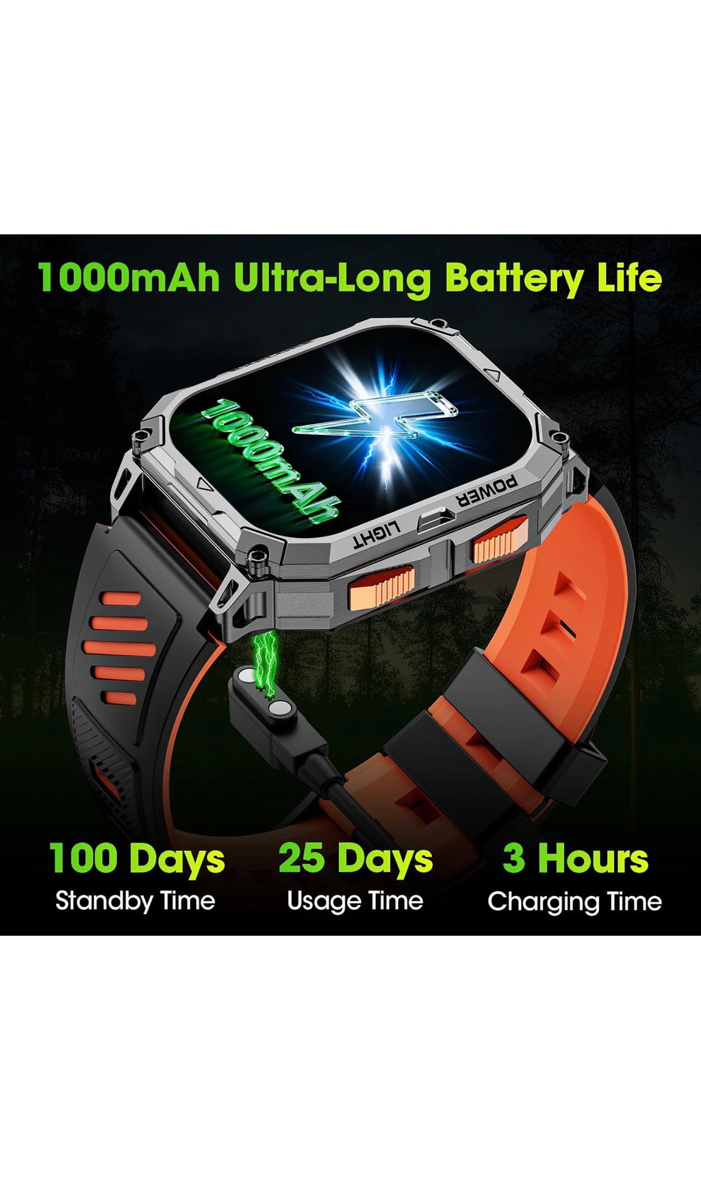 Hwagol Smart Watch for Men, 2.01" HD Military Smart Watches with Heart Rate/Sleep Monitor, 110+ Sports Fitness Watch, 1000mAH Battery Led Flashlight Outdoor IP68 Smartwatch for iOS Android Mens Watch