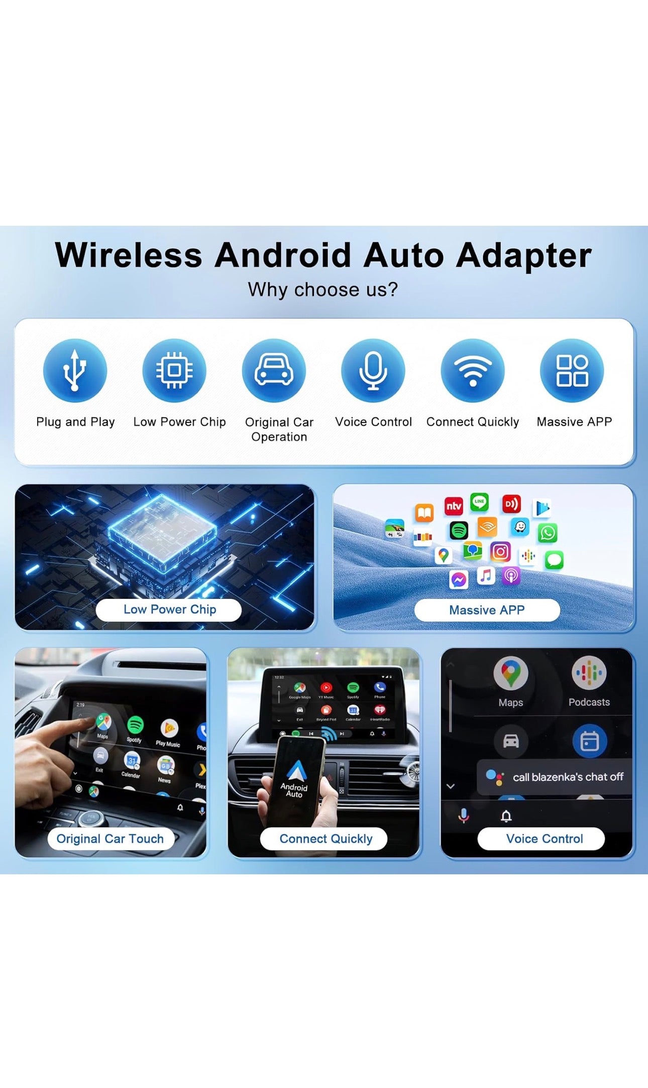 Android Auto Wireless Adapter UK, Convert Factory Wired to Wireless Android Auto, Plug and Play, Android Auto Adapter Compatible with Android 11+ & Cars with Wired Android Auto-Grayish black