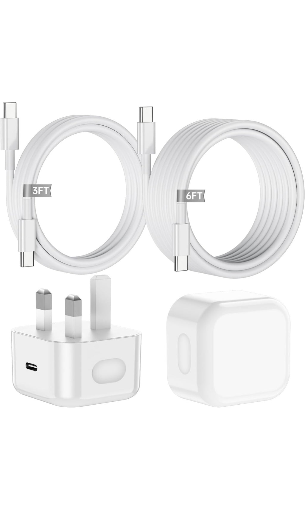 iPhone 17 16 Fast Charger, 20W USB C Fast Charger Plug with 1M+2M USB C to C Type C Cable for iPhone 17/17air/17 pro/17pro max/17plus/ iPhone16/15 Series iPad/GalaxyS26/S25/S24 USBC UK Power Adapter