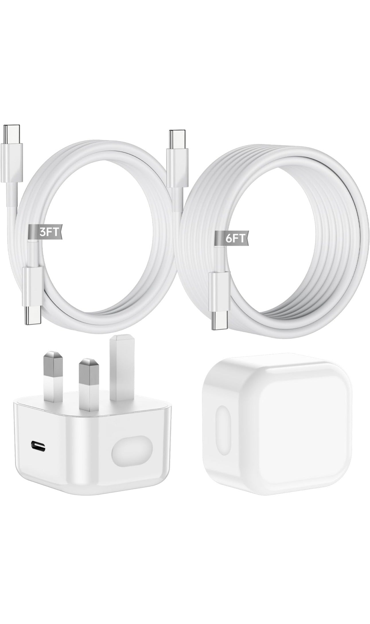 iPhone 17 16 Fast Charger, 20W USB C Fast Charger Plug with 1M+2M USB C to C Type C Cable for iPhone 17/17air/17 pro/17pro max/17plus/ iPhone16/15 Series iPad/GalaxyS26/S25/S24 USBC UK Power Adapter