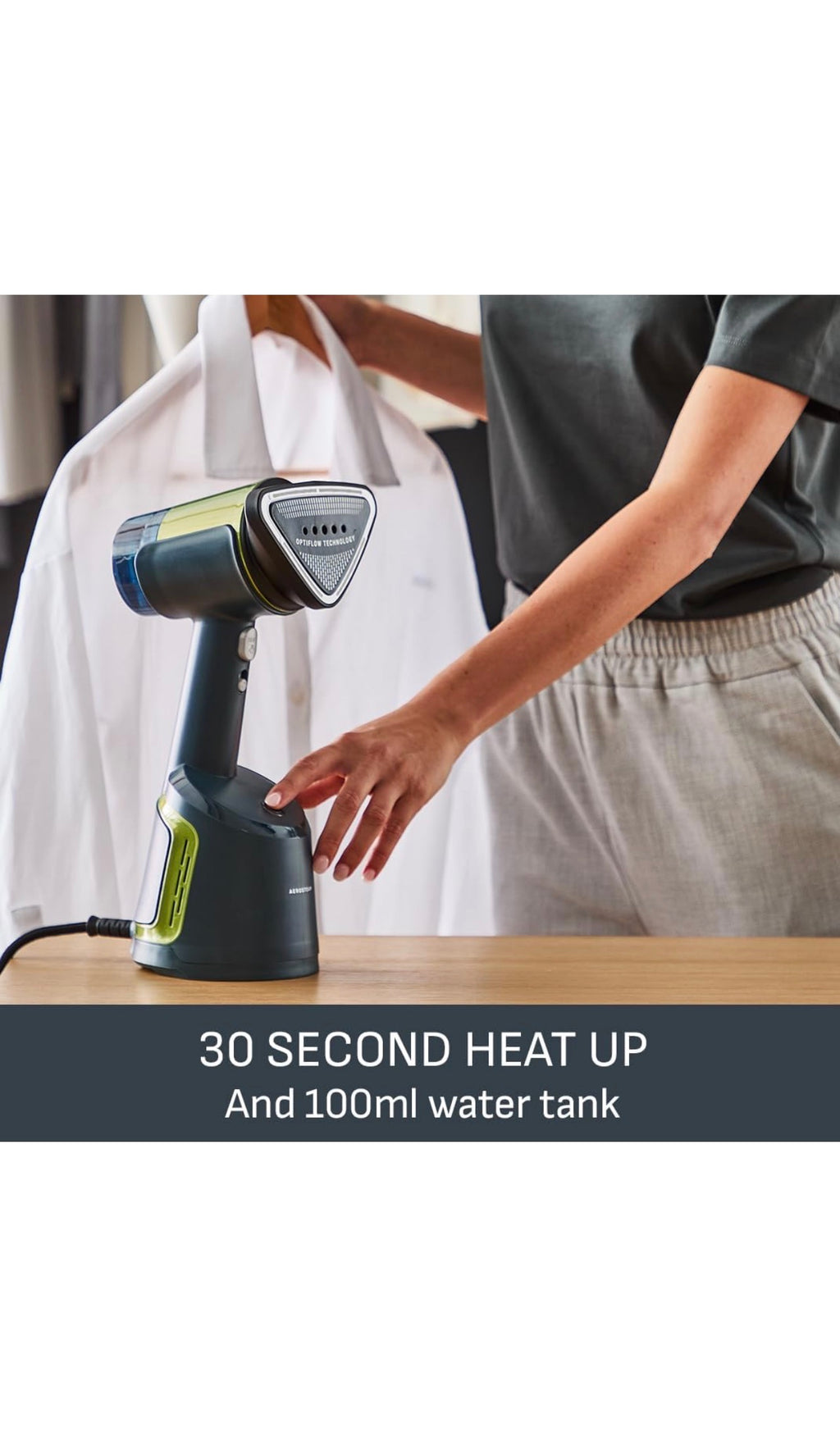 Tefal AeroSteam Handheld Garment Steamer, Revolutionary Suction Innovation, Portable Clothes Steamer & Wrinkle Remover, Fast Heat-Up, Iron Results in One Stroke, DT9810G0–Black/Forest Green