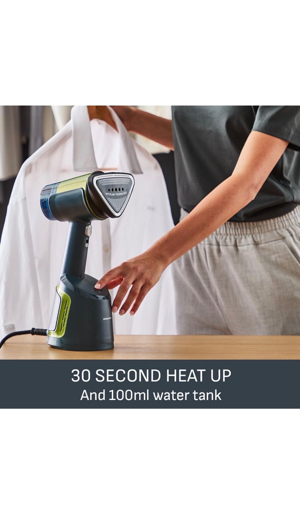 Tefal AeroSteam Handheld Garment Steamer, Revolutionary Suction Innovation, Portable Clothes Steamer & Wrinkle Remover, Fast Heat-Up, Iron Results in One Stroke, DT9810G0–Black/Forest Green