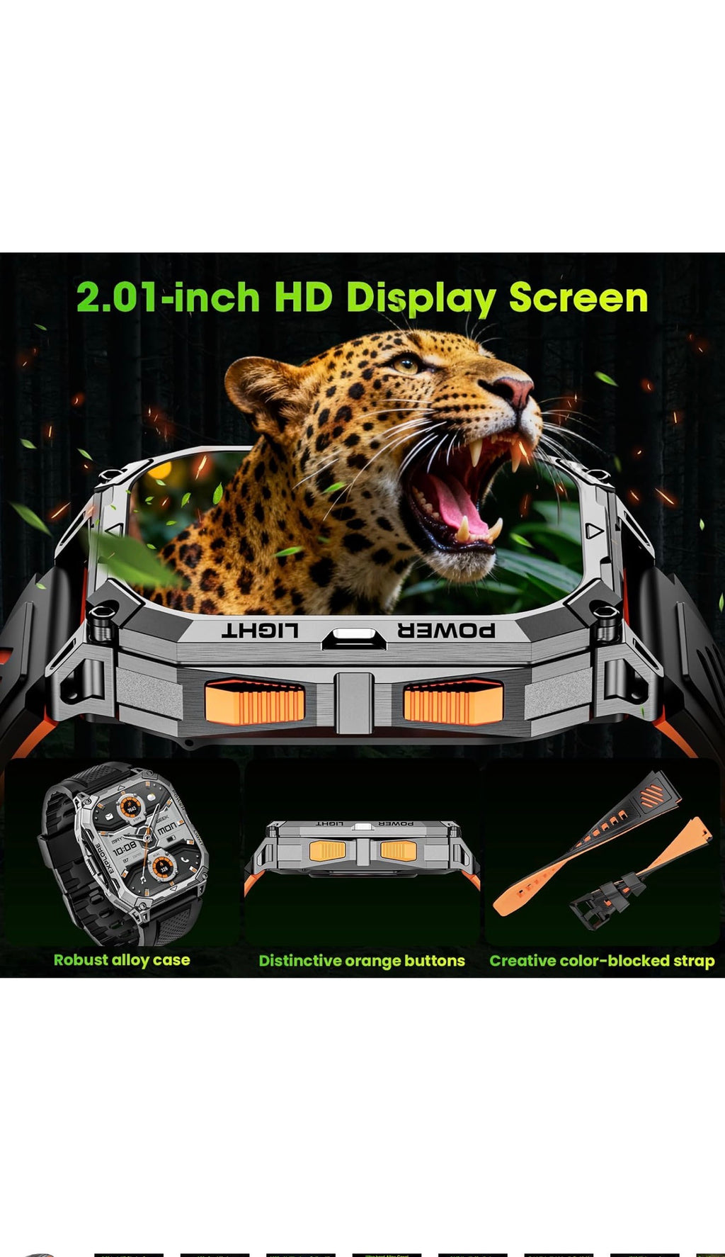 Hwagol Smart Watch for Men, 2.01" HD Military Smart Watches with Heart Rate/Sleep Monitor, 110+ Sports Fitness Watch, 1000mAH Battery Led Flashlight Outdoor IP68 Smartwatch for iOS Android Mens Watch