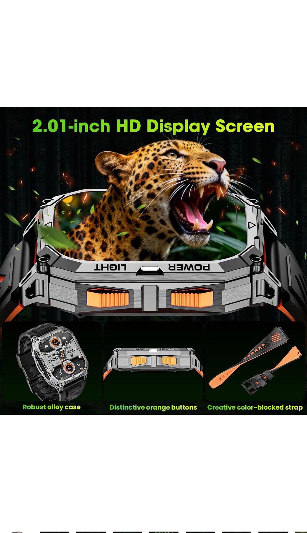 Hwagol Smart Watch for Men, 2.01" HD Military Smart Watches with Heart Rate/Sleep Monitor, 110+ Sports Fitness Watch, 1000mAH Battery Led Flashlight Outdoor IP68 Smartwatch for iOS Android Mens Watch