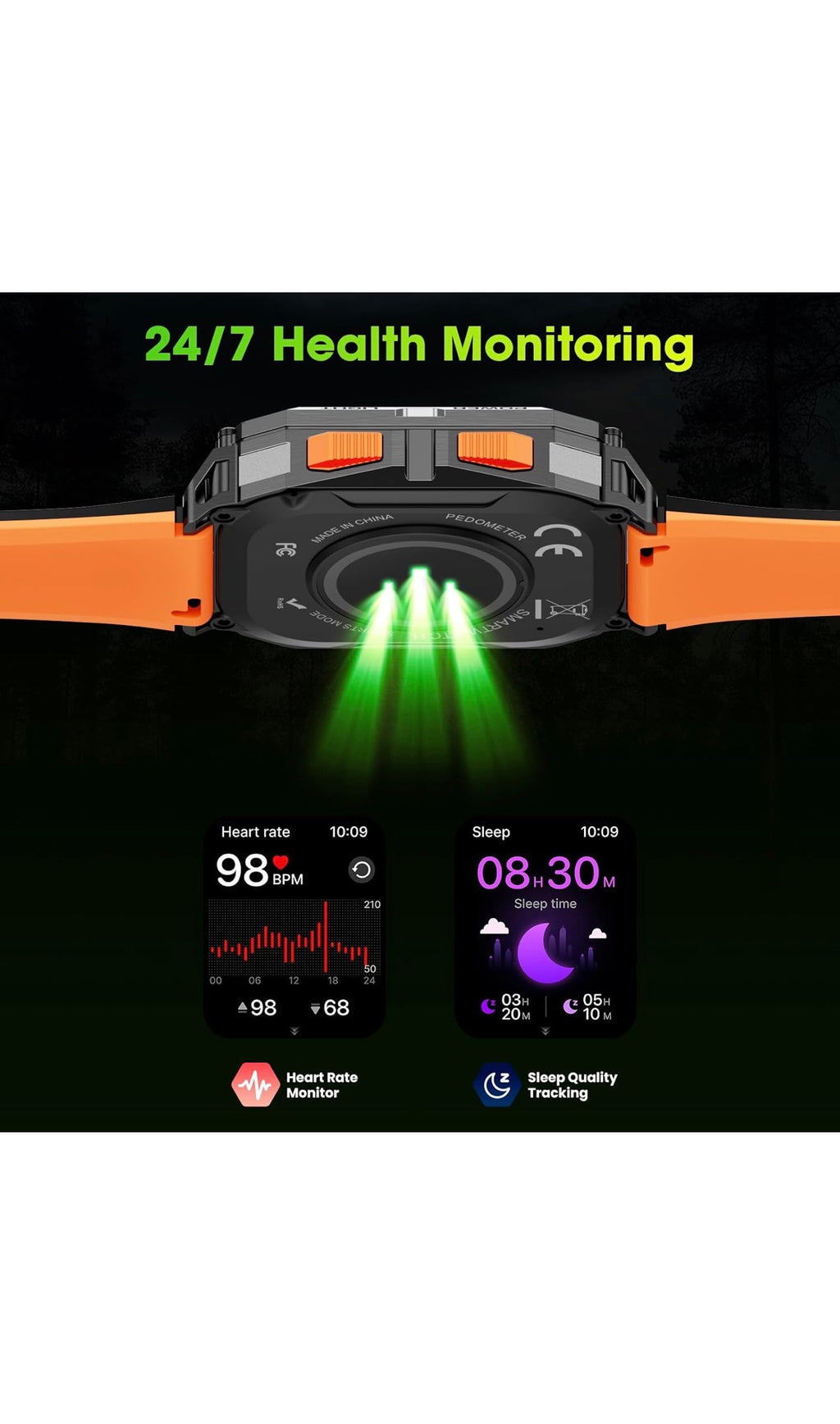 Hwagol Smart Watch for Men, 2.01" HD Military Smart Watches with Heart Rate/Sleep Monitor, 110+ Sports Fitness Watch, 1000mAH Battery Led Flashlight Outdoor IP68 Smartwatch for iOS Android Mens Watch