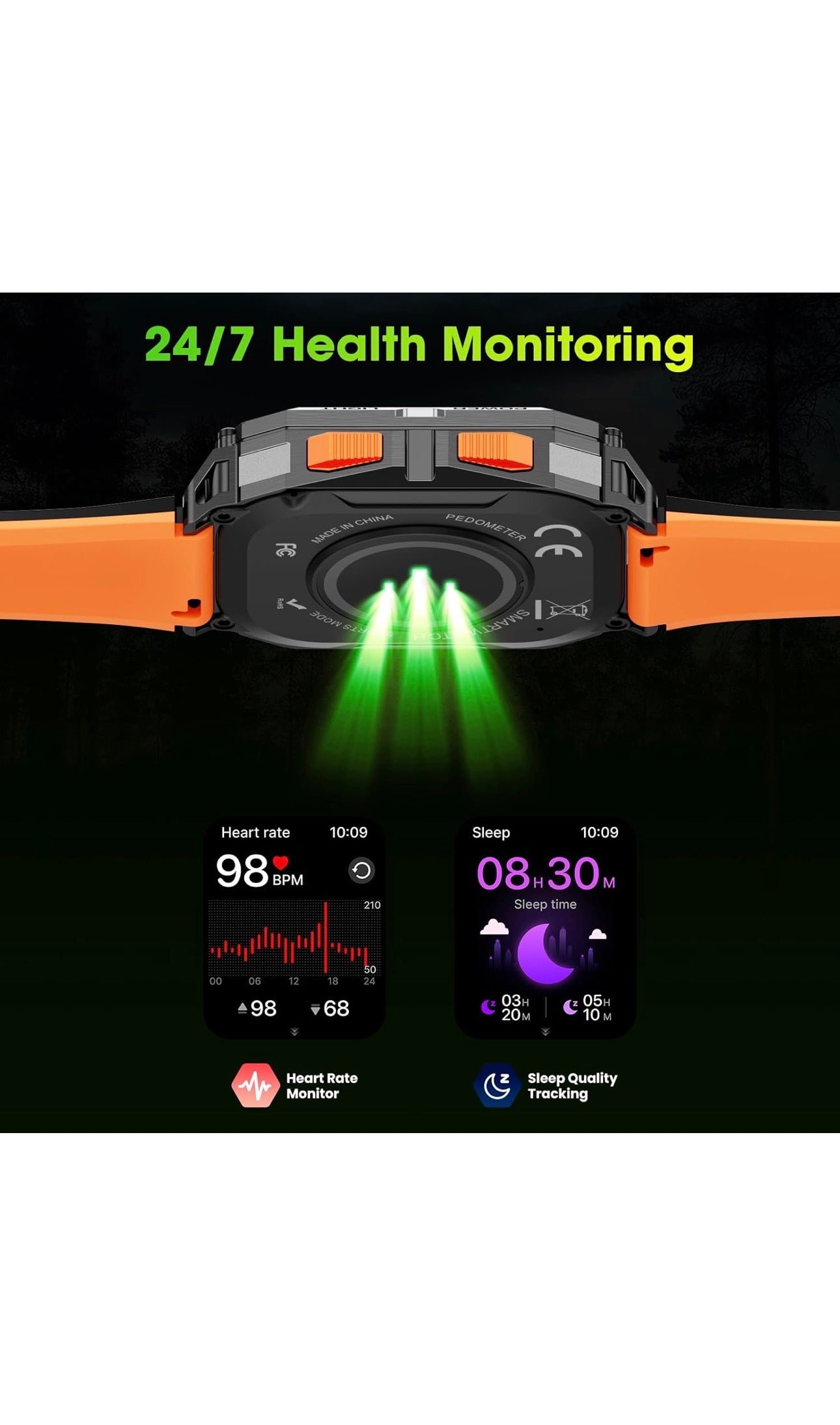Hwagol Smart Watch for Men, 2.01" HD Military Smart Watches with Heart Rate/Sleep Monitor, 110+ Sports Fitness Watch, 1000mAH Battery Led Flashlight Outdoor IP68 Smartwatch for iOS Android Mens Watch