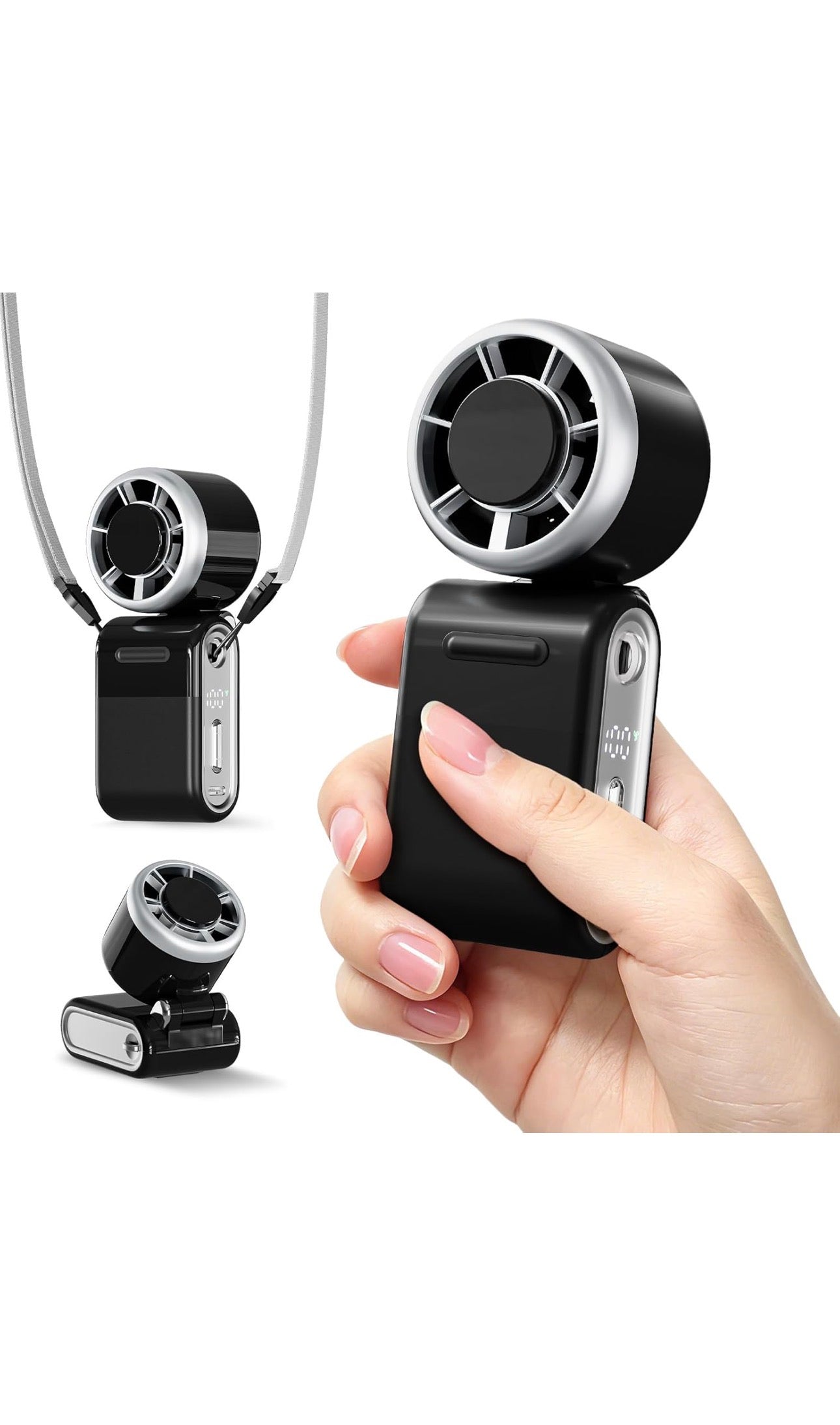 Portable Handheld Turbo Fan High Speed, 100 Speed 12H Cooling, Small Hand Held Fan, Rechargeable Mini Personal Hand Fan, Battery Operated Neck & Desk,Travel Essentials, Holiday Gifts Black